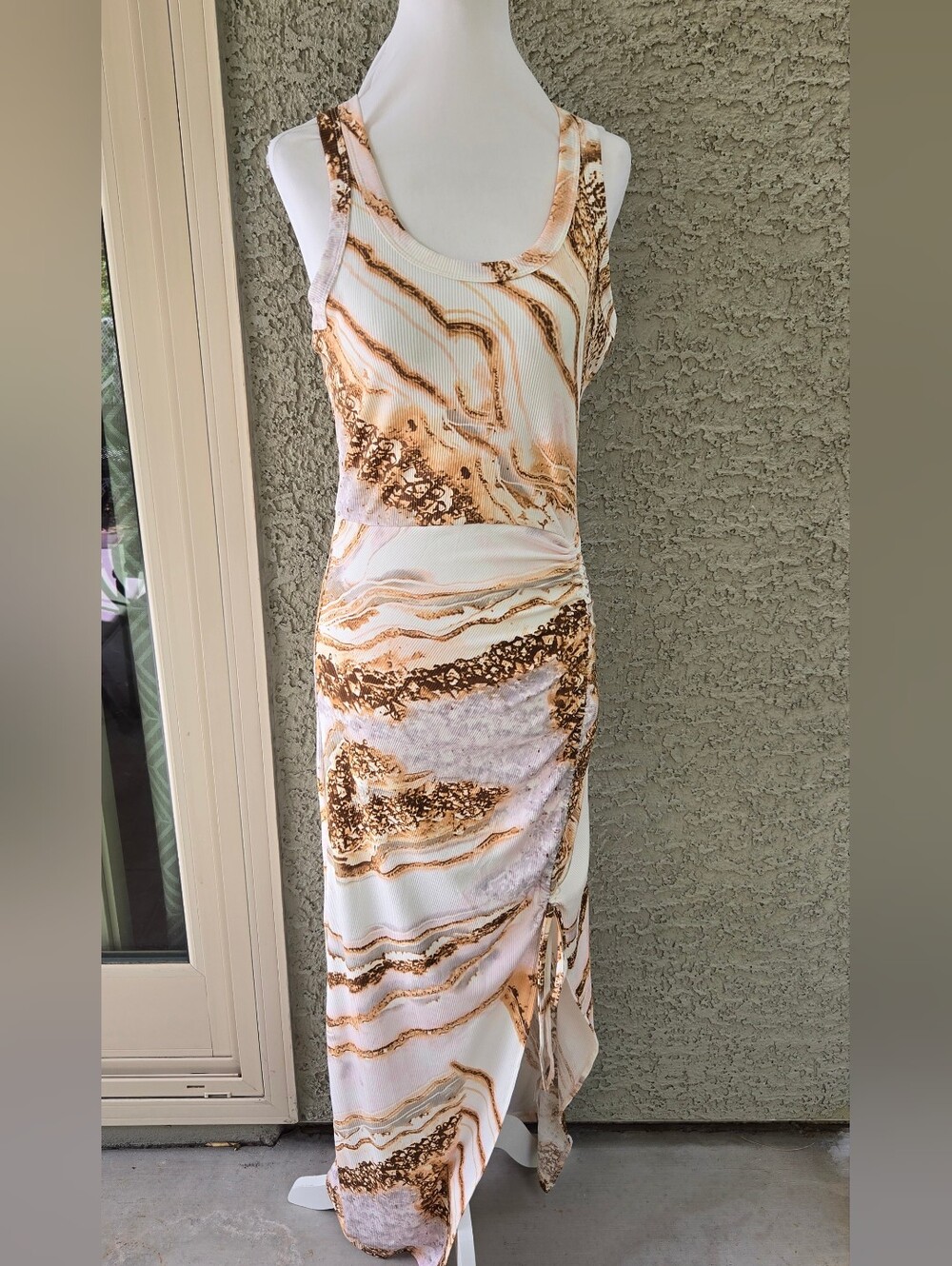 Chicme Women's Marble-Print Tank Maxi Dress - White & Brown